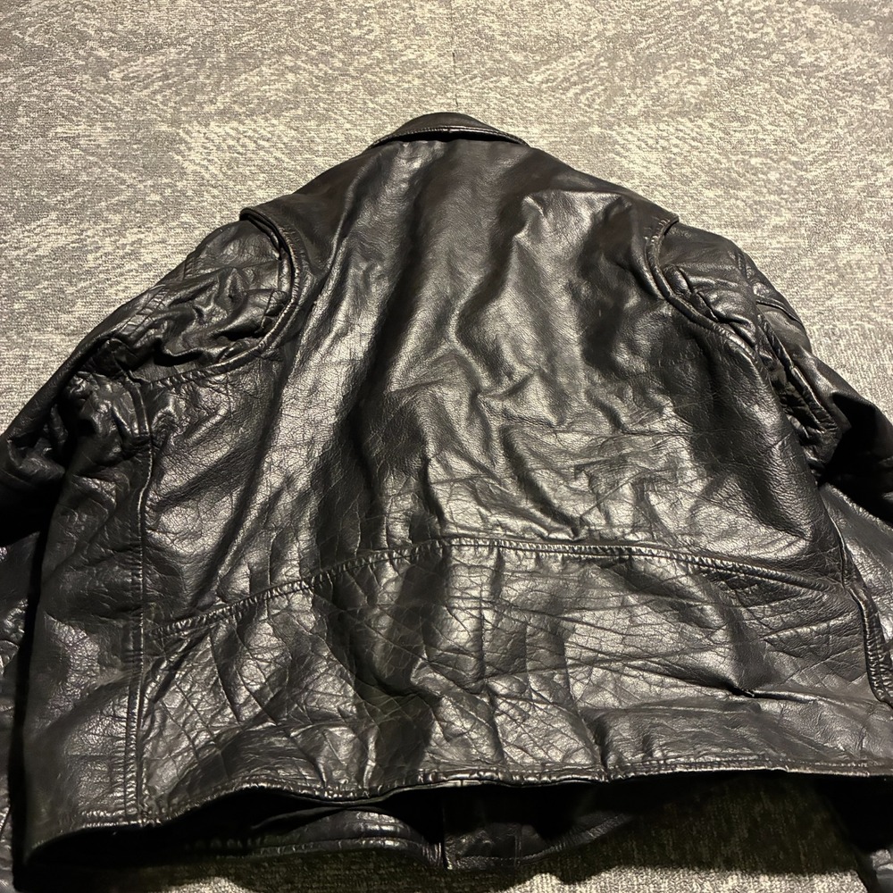 Unik International Leather Motorcycle Biker Jacket Belted Zip Size 60 Big Tall - Picture 15 of 15
